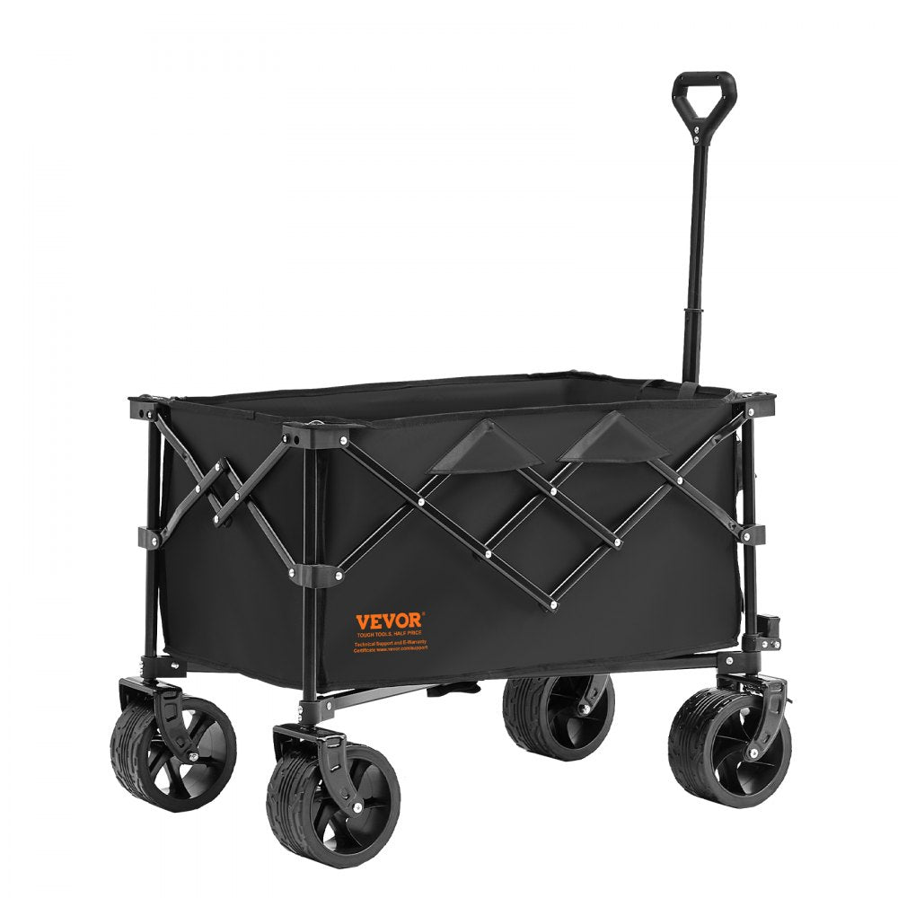 ODDTOOLS Collapsible Folding Wagon, 220 L Beach Wagon Cart with All-Terrain Wheels, Heavy Duty Folding Wagon Cart Max 330 lbs with Drink Holders, Sports Wagon for Camping, Shopping, Garden