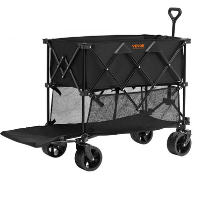 ODDTOOLS Foldable Double Decker Wagon, 400L Collapsible Wagon Cart with All-Terrain Wheels, Heavy Duty Folding Wagon Cart 450 lbs Weight Capacity for Camping, Shopping, Garden, 52" Extra Long Extender