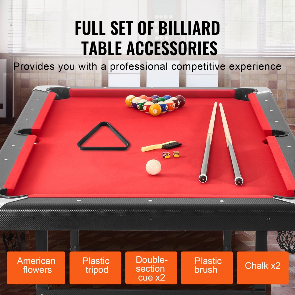 ODDTOOLS Billiards Table, 7 ft Pool Table, Portable Foldable Space-Saving Table, Billiard Table Set Includes Balls, Cues, Chalks and Brush, Black with Red Cloth, Perfect for Family Game Room Kids Adults