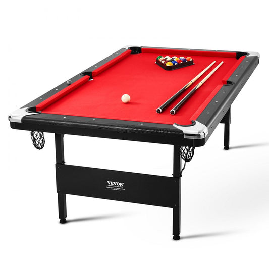 ODDTOOLS Billiards Table, 7 ft Pool Table, Portable Foldable Space-Saving Table, Billiard Table Set Includes Balls, Cues, Chalks and Brush, Black with Red Cloth, Perfect for Family Game Room Kids Adults