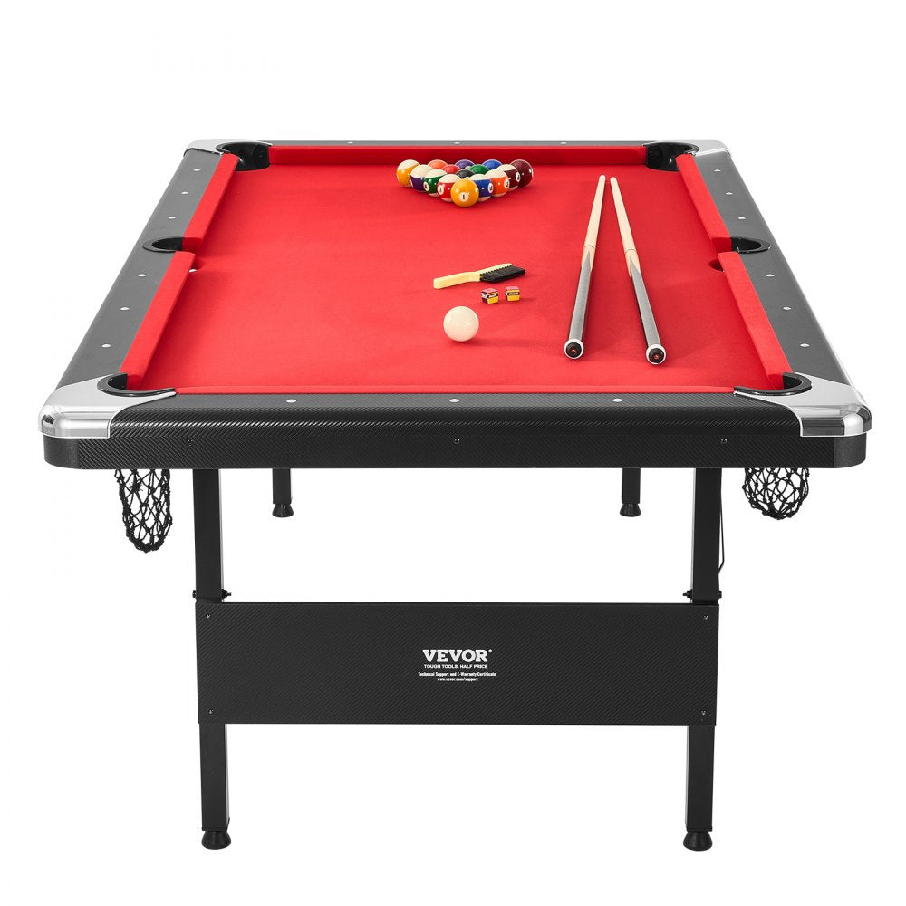 ODDTOOLS Billiards Table, 7 ft Pool Table, Portable Foldable Space-Saving Table, Billiard Table Set Includes Balls, Cues, Chalks and Brush, Black with Red Cloth, Perfect for Family Game Room Kids Adults