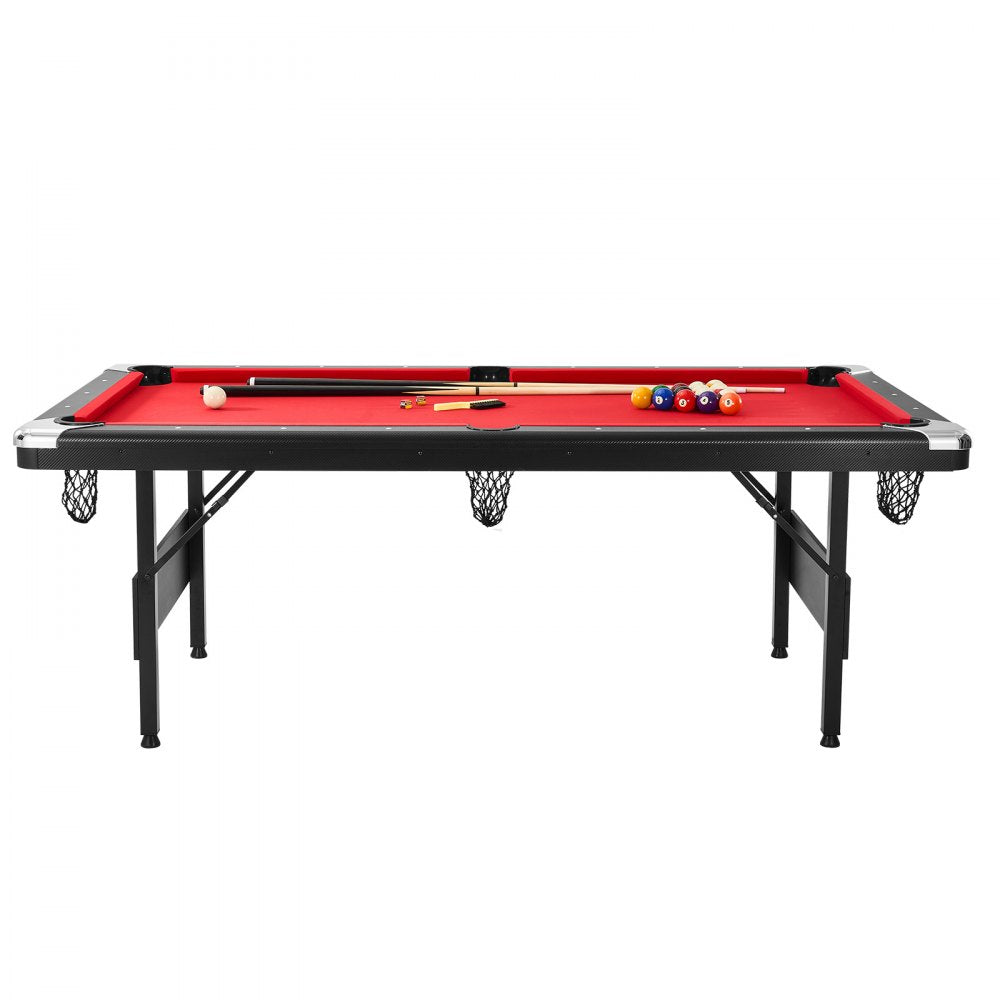 ODDTOOLS Billiards Table, 7 ft Pool Table, Portable Foldable Space-Saving Table, Billiard Table Set Includes Balls, Cues, Chalks and Brush, Black with Red Cloth, Perfect for Family Game Room Kids Adults