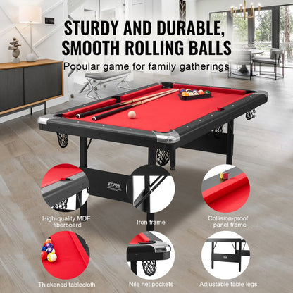 ODDTOOLS Billiards Table, 6.3 ft Pool Table, Portable Foldable Space-Saving Table, Billiard Table Set Includes Balls, Cues, Chalks and Brush, Black with Red Cloth, Perfect for Family Game Room Kid Adult