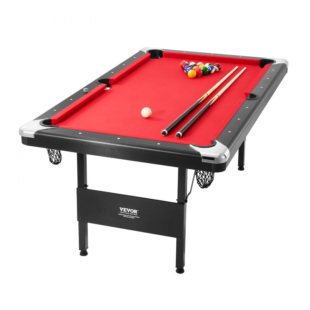 ODDTOOLS Billiards Table, 6.3 ft Pool Table, Portable Foldable Space-Saving Table, Billiard Table Set Includes Balls, Cues, Chalks and Brush, Black with Red Cloth, Perfect for Family Game Room Kid Adult