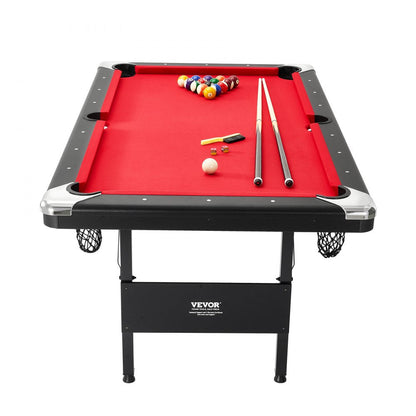 ODDTOOLS Billiards Table, 6.3 ft Pool Table, Portable Foldable Space-Saving Table, Billiard Table Set Includes Balls, Cues, Chalks and Brush, Black with Red Cloth, Perfect for Family Game Room Kid Adult