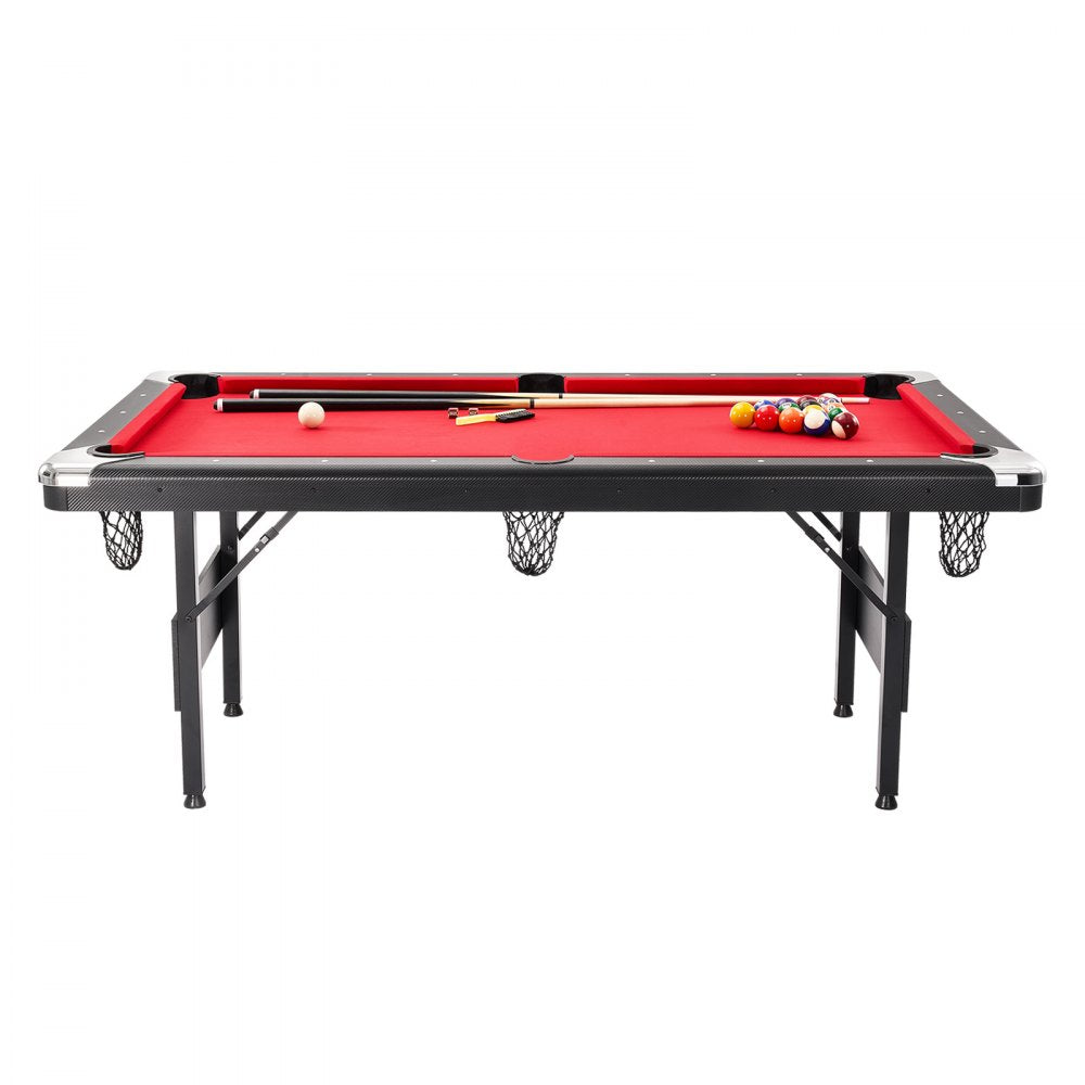 ODDTOOLS Billiards Table, 6.3 ft Pool Table, Portable Foldable Space-Saving Table, Billiard Table Set Includes Balls, Cues, Chalks and Brush, Black with Red Cloth, Perfect for Family Game Room Kid Adult