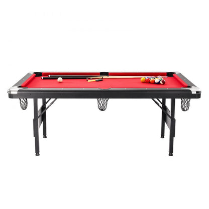 ODDTOOLS Billiards Table, 6.3 ft Pool Table, Portable Foldable Space-Saving Table, Billiard Table Set Includes Balls, Cues, Chalks and Brush, Black with Red Cloth, Perfect for Family Game Room Kid Adult