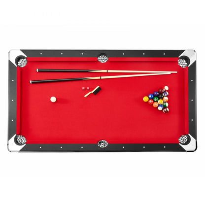 ODDTOOLS Billiards Table, 6.3 ft Pool Table, Portable Foldable Space-Saving Table, Billiard Table Set Includes Balls, Cues, Chalks and Brush, Black with Red Cloth, Perfect for Family Game Room Kid Adult