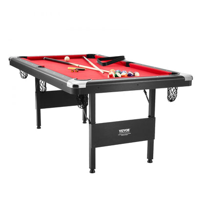 ODDTOOLS Billiards Table, 6.3 ft Pool Table, Portable Foldable Space-Saving Table, Billiard Table Set Includes Balls, Cues, Chalks and Brush, Black with Red Cloth, Perfect for Family Game Room Kid Adult