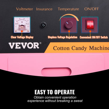 ODDTOOLS Electric Cotton Candy Machine Cart with Bubble Cover Shield, 1000W Commercial Floss Maker with Stainless Steel Bowl, Sugar Scoop and Drawer, Perfect for Home, Kids Birthday, Family Party, Pink