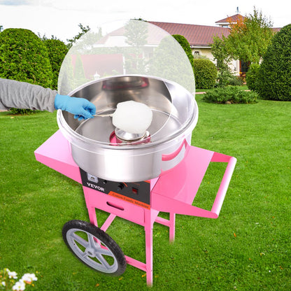 ODDTOOLS Electric Cotton Candy Machine Cart with Bubble Cover Shield, 1000W Commercial Floss Maker with Stainless Steel Bowl, Sugar Scoop and Drawer, Perfect for Home, Kids Birthday, Family Party, Pink