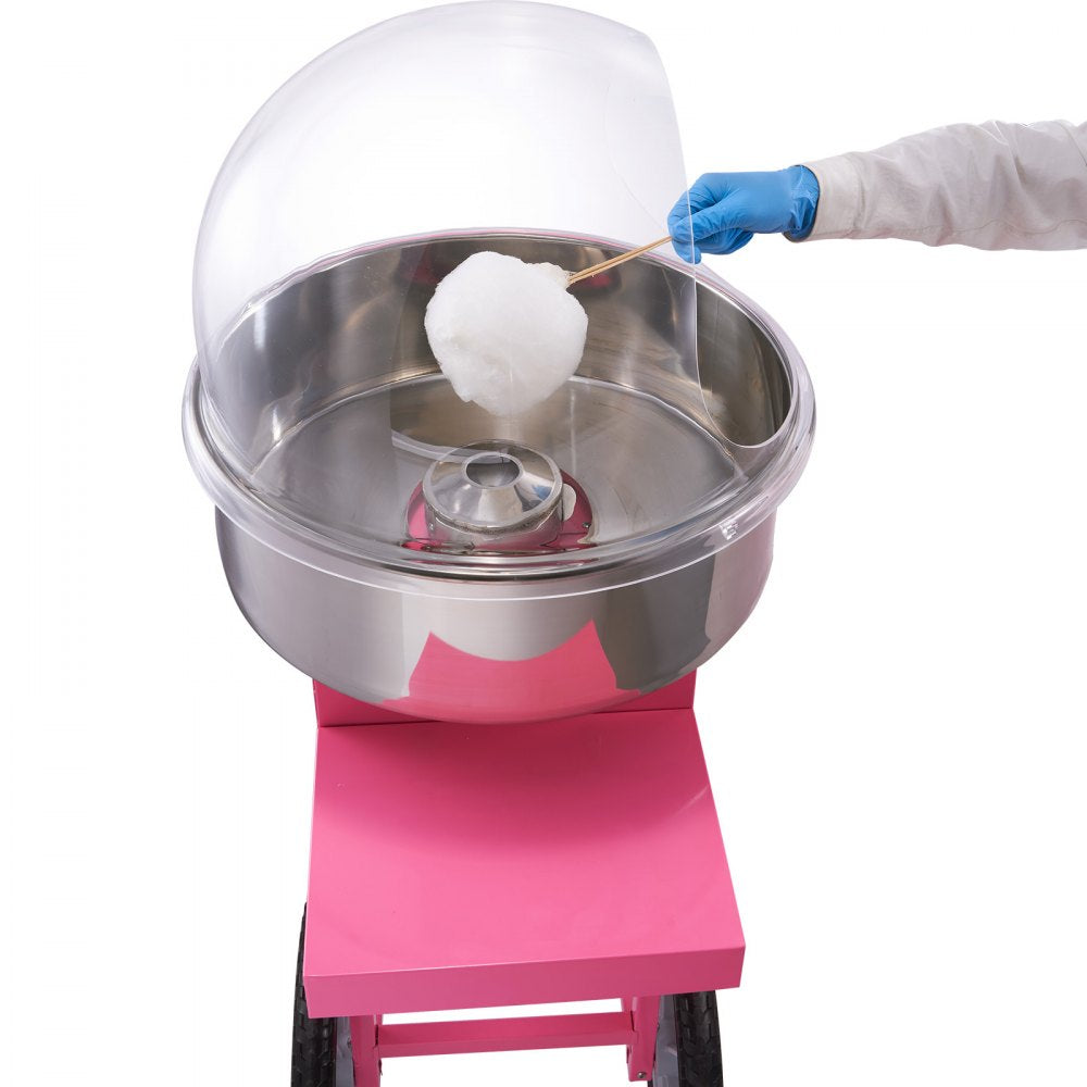 ODDTOOLS Electric Cotton Candy Machine Cart with Bubble Cover Shield, 1000W Commercial Floss Maker with Stainless Steel Bowl, Sugar Scoop and Drawer, Perfect for Home, Kids Birthday, Family Party, Pink