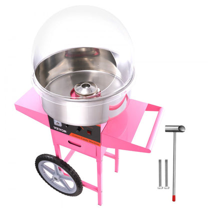 ODDTOOLS Electric Cotton Candy Machine Cart with Bubble Cover Shield, 1000W Commercial Floss Maker with Stainless Steel Bowl, Sugar Scoop and Drawer, Perfect for Home, Kids Birthday, Family Party, Pink