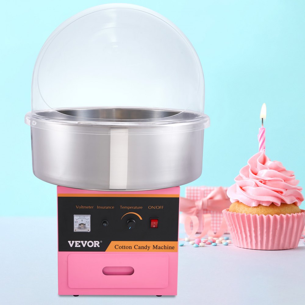 ODDTOOLS Electric Cotton Candy Machine, 1000W Candy Floss Maker, Commercial Cotton Candy Machine with Stainless Steel Bowl, Sugar Scoop, and Cover, Perfect for Home Kids Birthday, Family Party Pink