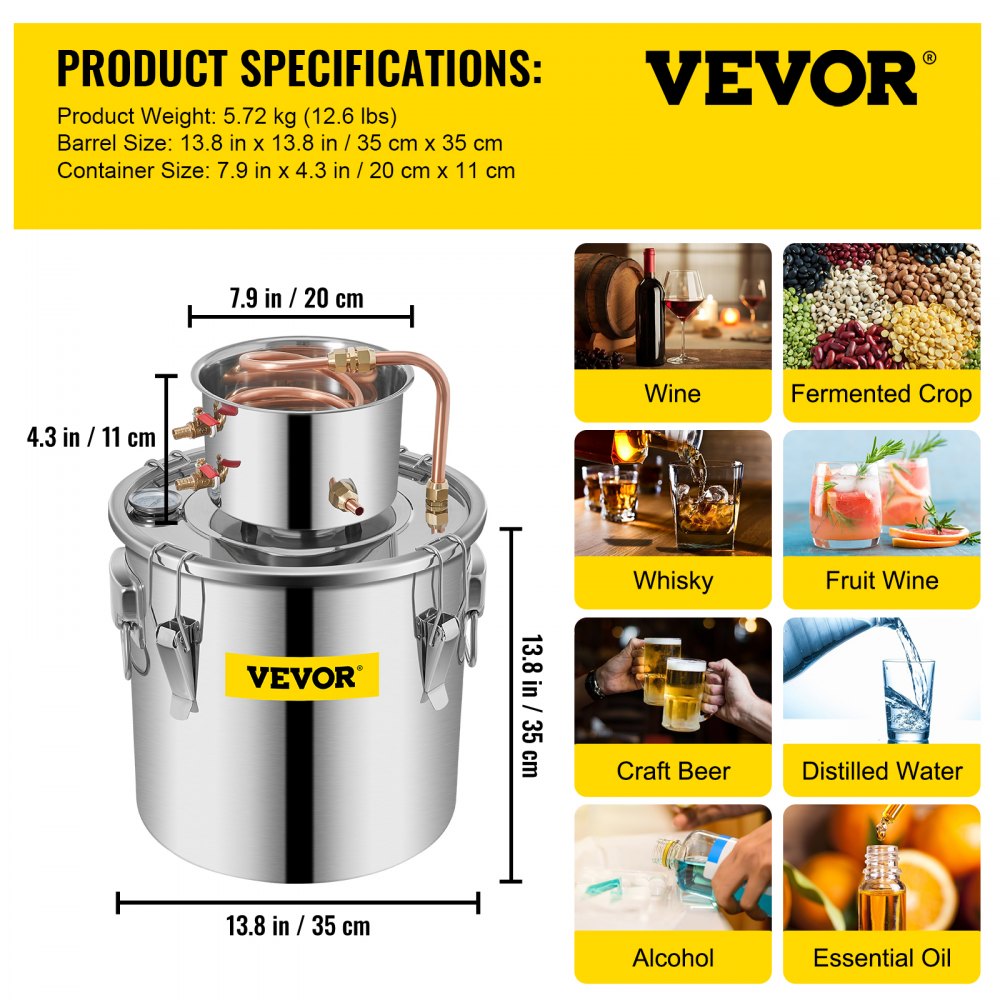 ODDTOOLS Moonshine Still 9.6Gal 38L, Distillery Kit with Circulating Pump, Alcohol Still Copper Tube, Whiskey Distilling Kit w/Build-In Thermometer, Whiskey Making Kit for DIY Alcohol, Stainless Steel