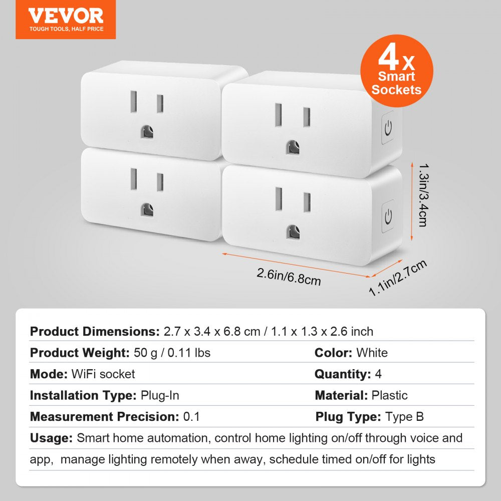 ODDTOOLS 4 Pack Smart Plug, Voice Control Outlet, Remote & Scheduled