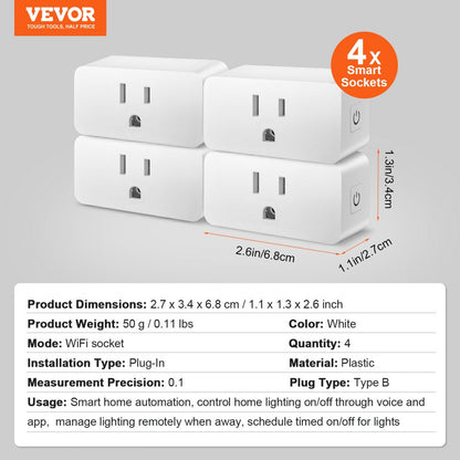 ODDTOOLS 4 Pack Smart Plug, Voice Control Outlet, Remote & Scheduled