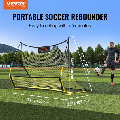 ODDTOOLS Soccer Trainer, 2-IN-1 Portable Soccer Rebounder Net, 71"x40" Iron Soccer Practice Equipment, Sports Football Rebounder Wall with Portable Bag, Perfect for Team Solo Training, Passing, Volley