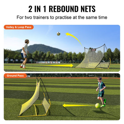 ODDTOOLS Soccer Trainer, 2-IN-1 Portable Soccer Rebounder Net, 71"x40" Iron Soccer Practice Equipment, Sports Football Rebounder Wall with Portable Bag, Perfect for Team Solo Training, Passing, Volley