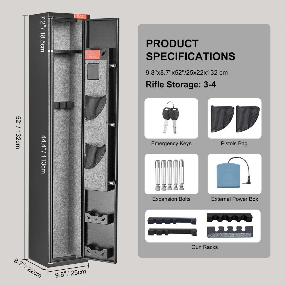 ODDTOOLS 3 Rifles Gun Safe, Rifle Safe with Lock & Digital Keypad, Quick Access Gun Storage Cabinet with Removable Shelf, Pistol Rack, Rifle Cabinet for Home Rifle and Pistols