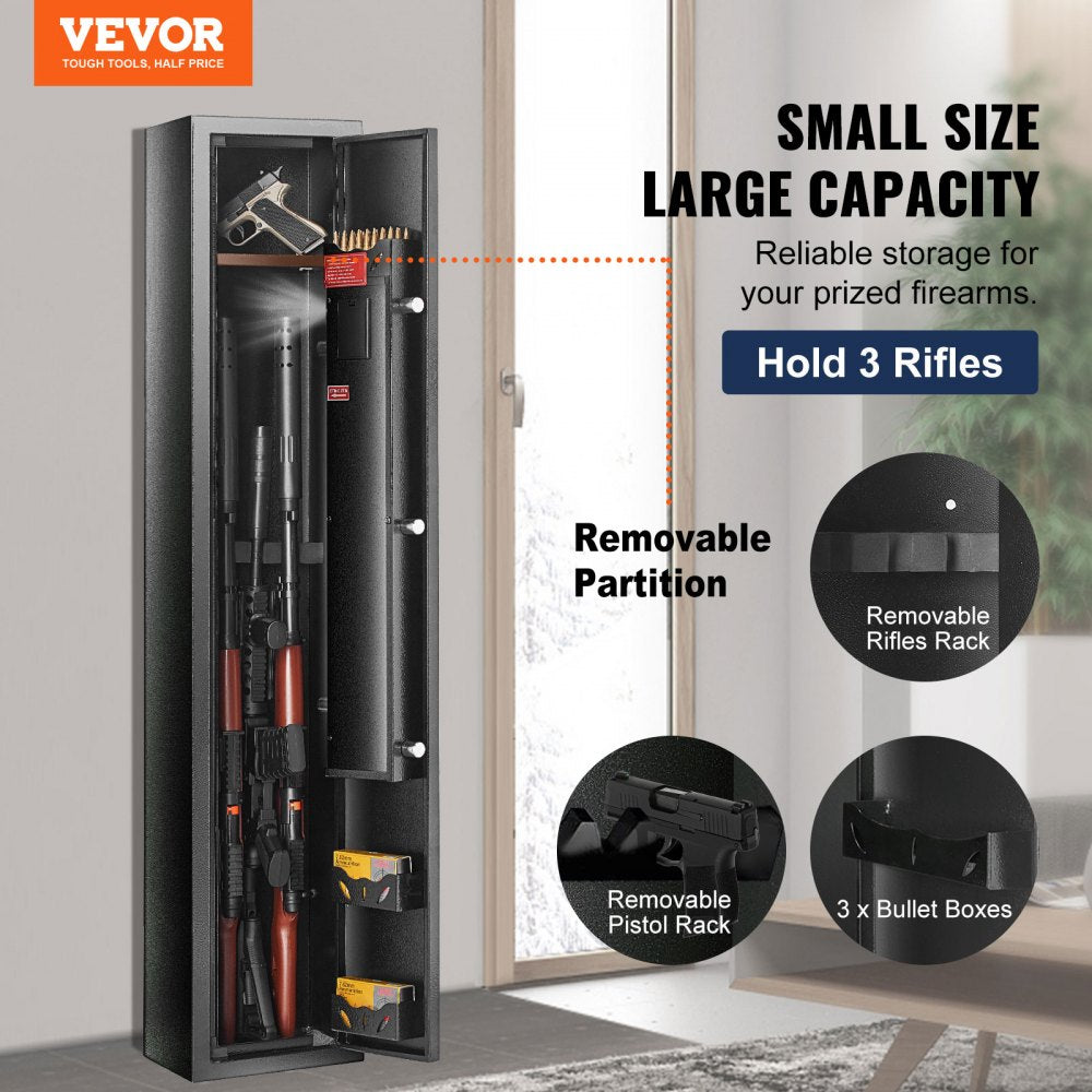 ODDTOOLS 3 Gun Safe, Gun Security Cabinet with Lock & Digital Keypad, Quick Access Gun Storage Cabinet with Removable Shelf, Pistol Rack, Gun Cabinet for Home Long Gun and Pistols