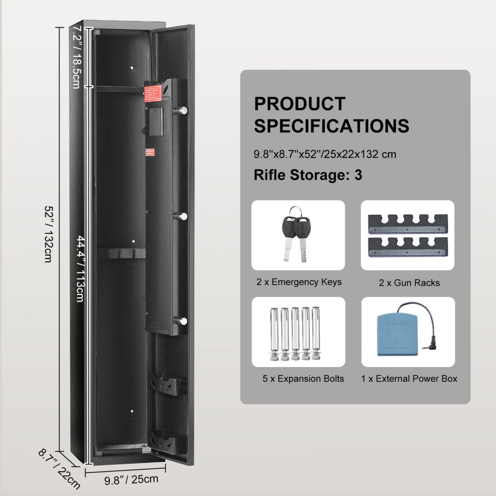 ODDTOOLS 3 Gun Safe, Gun Security Cabinet with Lock & Digital Keypad, Quick Access Gun Storage Cabinet with Removable Shelf, Pistol Rack, Gun Cabinet for Home Long Gun and Pistols