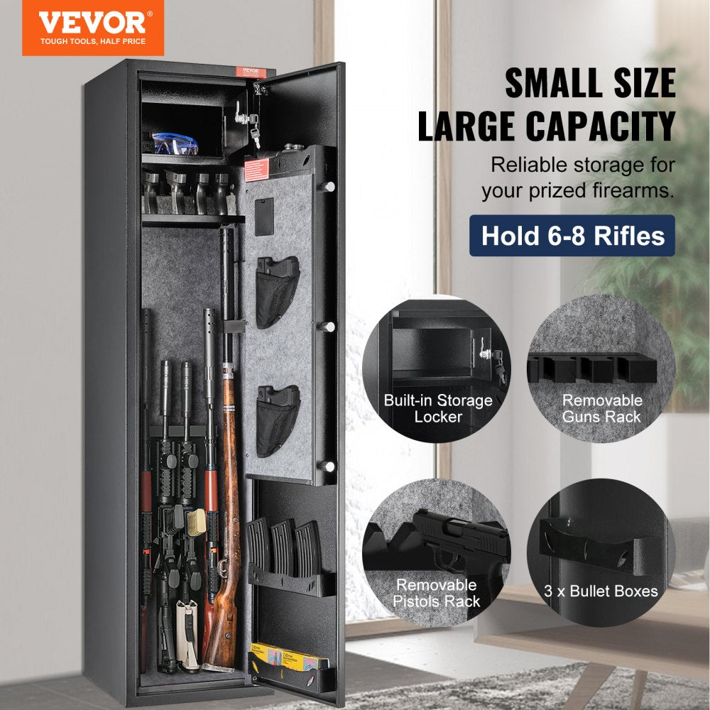 ODDTOOLS 6 Rifles Gun Safe, Rifle Safe with Fingerprint & Digital Keypad Lock, Gun Storage Cabinet for Shotguns with Built-in Storage Locker, Removable Storage Shelf for Home Long Gun and Pistols