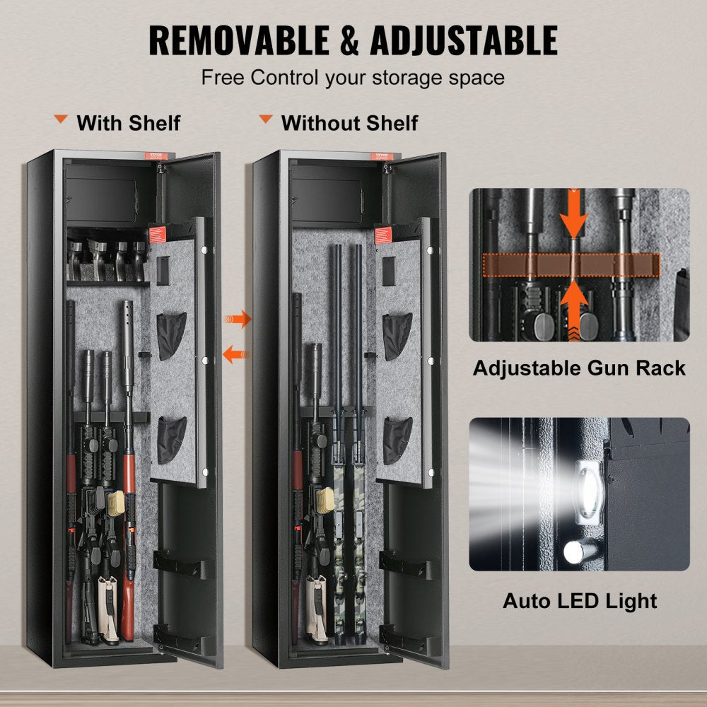 ODDTOOLS 6 Rifles Gun Safe, Rifle Safe with Fingerprint & Digital Keypad Lock, Gun Storage Cabinet for Shotguns with Built-in Storage Locker, Removable Storage Shelf for Home Long Gun and Pistols