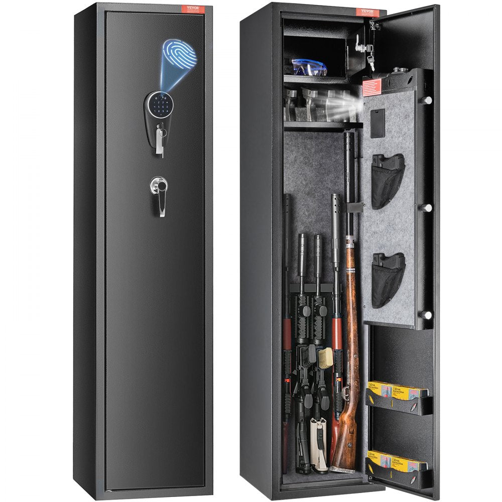 ODDTOOLS 6 Rifles Gun Safe, Rifle Safe with Fingerprint & Digital Keypad Lock, Gun Storage Cabinet for Shotguns with Built-in Storage Locker, Removable Storage Shelf for Home Long Gun and Pistols