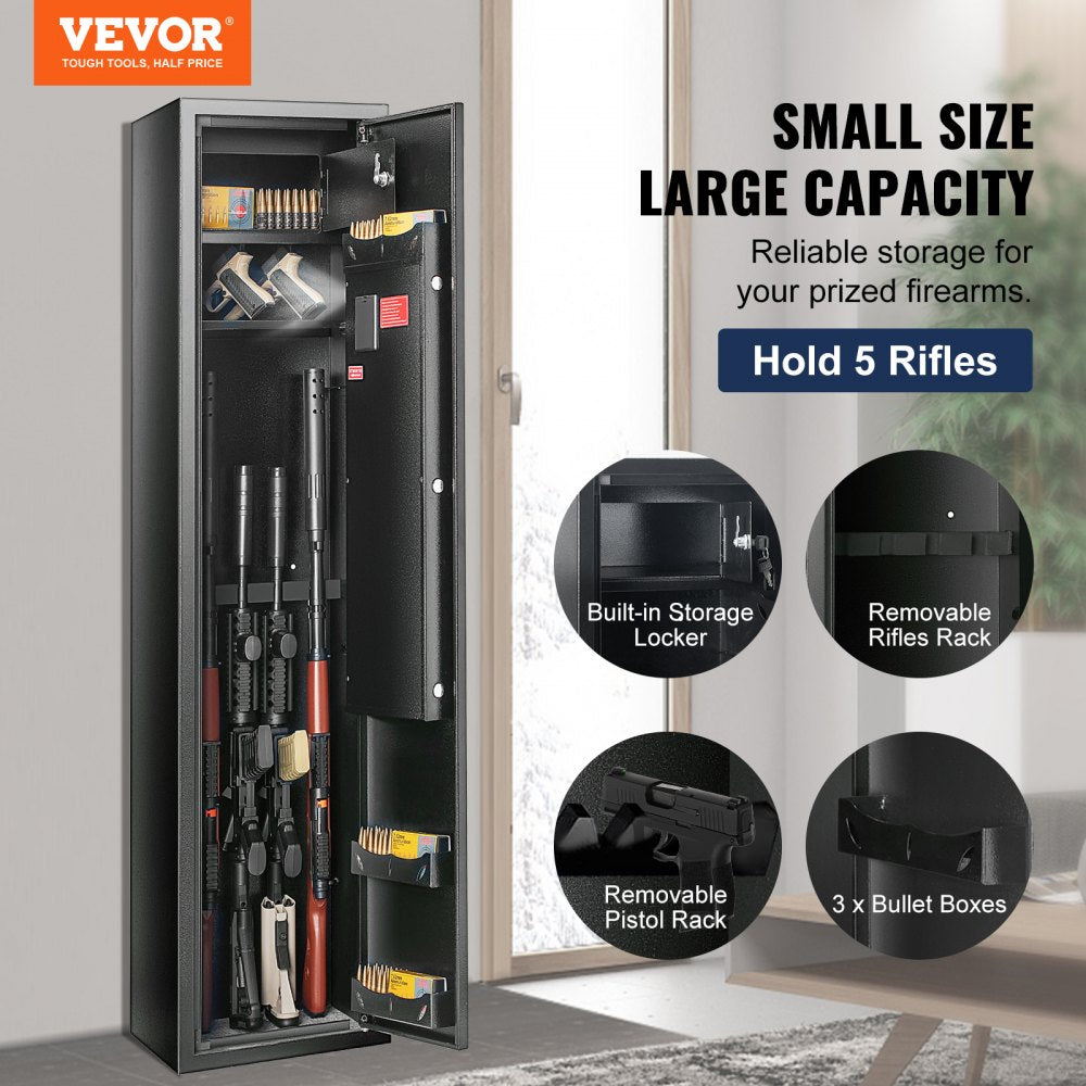 ODDTOOLS 5 Gun Safe, Gun Security Cabinet with Lock & Digital Keypad, Gun Storage Cabinet with Built-in Storage Locker and Removable Storage Shelf for Home Long Gun and Pistols