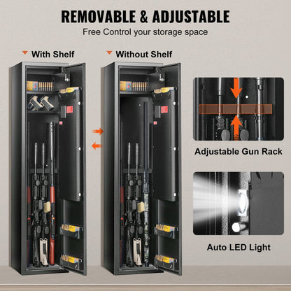 ODDTOOLS 5 Gun Safe, Gun Security Cabinet with Lock & Digital Keypad, Gun Storage Cabinet with Built-in Storage Locker and Removable Storage Shelf for Home Long Gun and Pistols