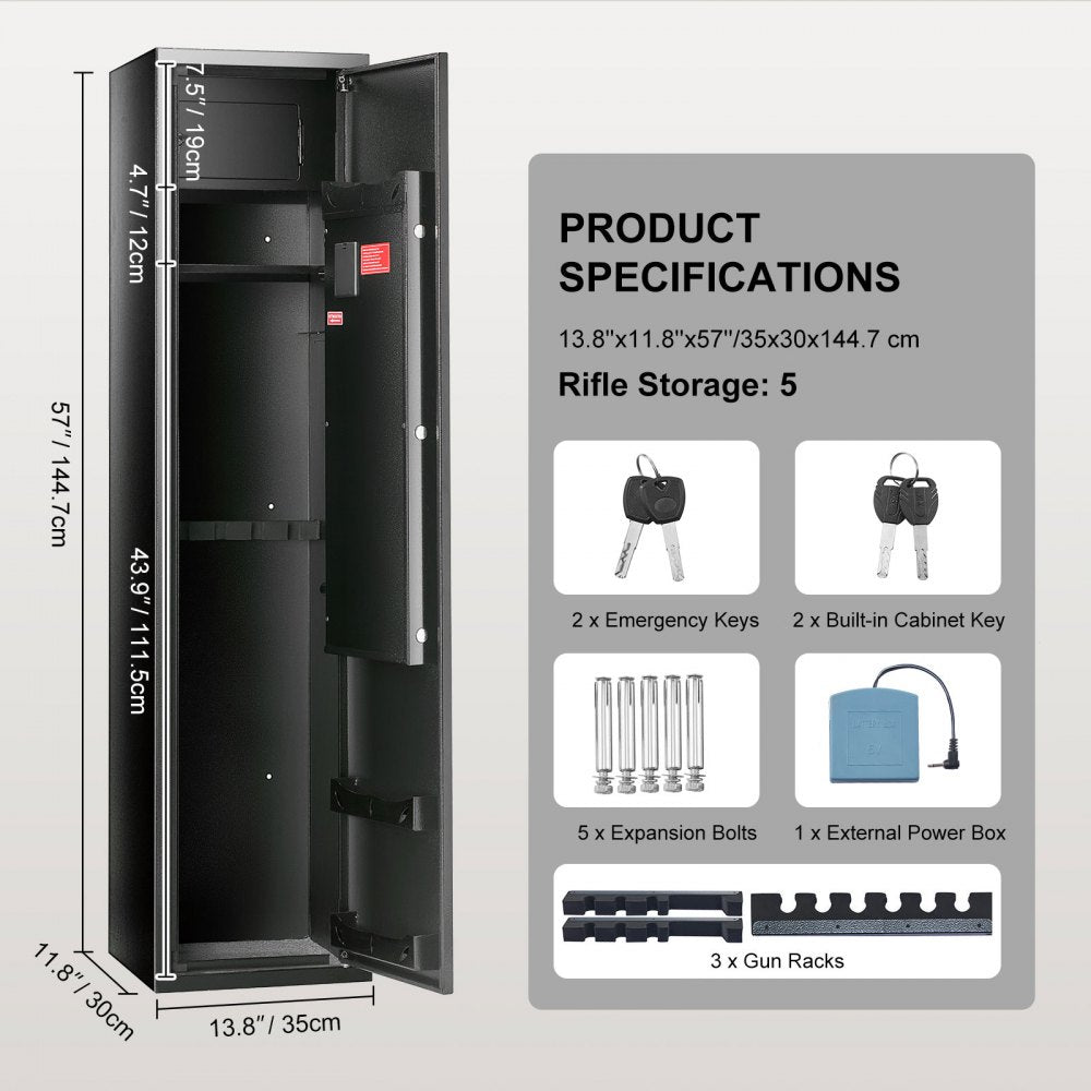 ODDTOOLS 5 Gun Safe, Gun Security Cabinet with Lock & Digital Keypad, Gun Storage Cabinet with Built-in Storage Locker and Removable Storage Shelf for Home Long Gun and Pistols