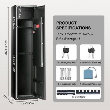 ODDTOOLS 5 Gun Safe, Gun Security Cabinet with Lock & Digital Keypad, Gun Storage Cabinet with Built-in Storage Locker and Removable Storage Shelf for Home Long Gun and Pistols