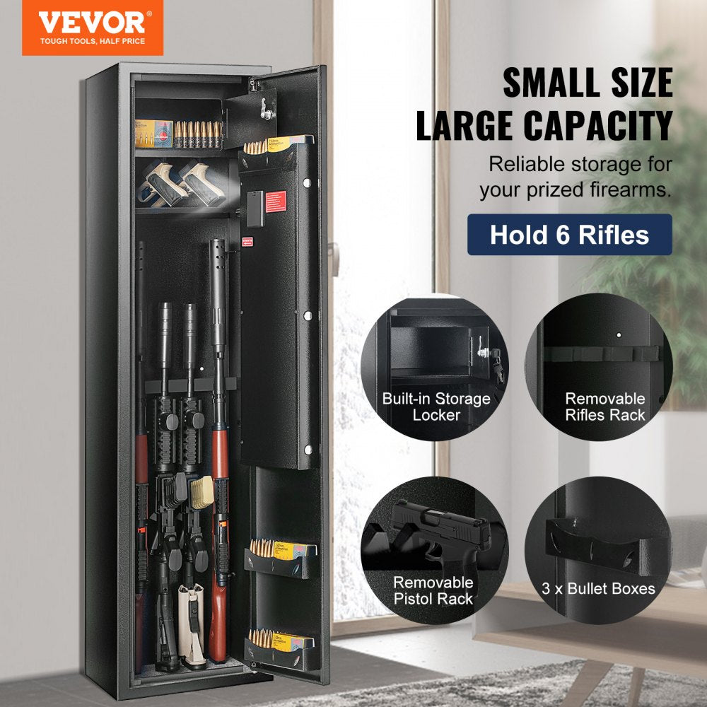 ODDTOOLS 6 Gun Safe, Gun Security Cabinet with Fingerprint & Digital Keypad Lock, Gun Storage Cabinet with Built-in Storage Locker and Removable Storage Shelf for Pistols & Home Long Gun