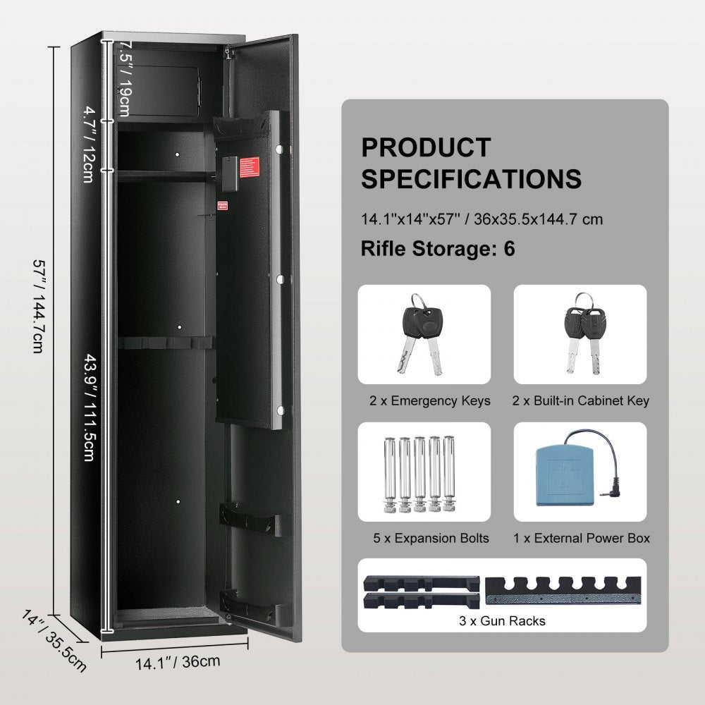 ODDTOOLS 6 Gun Safe, Gun Security Cabinet with Fingerprint & Digital Keypad Lock, Gun Storage Cabinet with Built-in Storage Locker and Removable Storage Shelf for Pistols & Home Long Gun