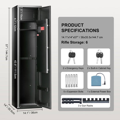 ODDTOOLS 6 Gun Safe, Gun Security Cabinet with Fingerprint & Digital Keypad Lock, Gun Storage Cabinet with Built-in Storage Locker and Removable Storage Shelf for Pistols & Home Long Gun