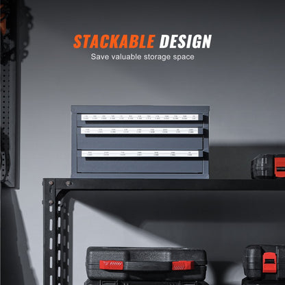 ODDTOOLS Drill Bit Dispenser Cabinet, Three-Drawer Drill Bit Organizer Cabinet for 1/16" to 1/2", Steel Drill Dispenser Organizer Cabinet with Labels, Stackable Drill Dispenser for Drill Bit Storage