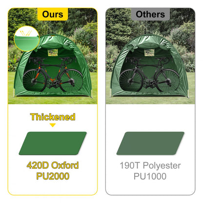 ODDTOOLS Bike Cover Storage Tent, 420D Oxford Fabric Portable for 4 Bikes, Outdoor Waterproof Anti-Dust Bicycle Storage Shed, Heavy Duty for Bikes, Lawn Mower, and Garden Tools, w/ Carry Bag, Green