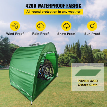 ODDTOOLS Bike Cover Storage Tent, 420D Oxford Fabric Portable for 4 Bikes, Outdoor Waterproof Anti-Dust Bicycle Storage Shed, Heavy Duty for Bikes, Lawn Mower, and Garden Tools, w/ Carry Bag, Green