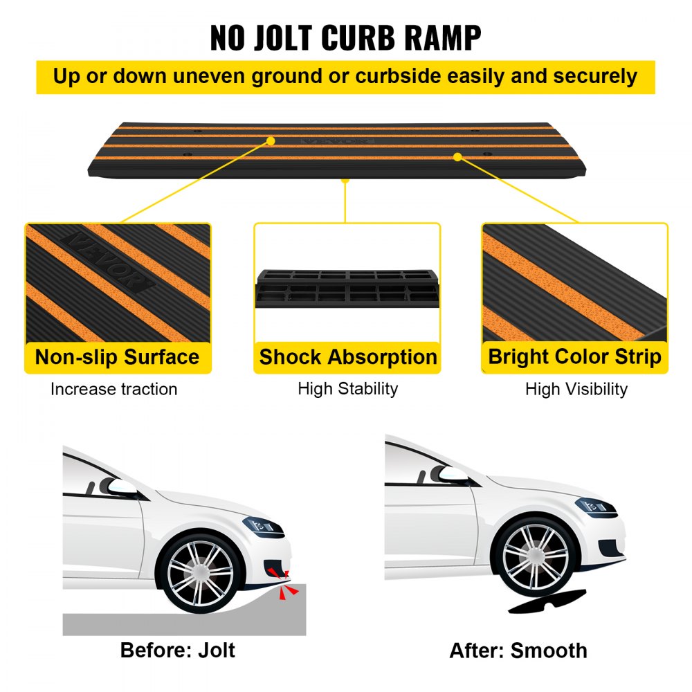 ODDTOOLS Rubber Curb Ramp for Driveway 1 Pack, 15T Heavy Duty Sidewalk Curb Ramp, 2.6" Rise Height Cable Cover Curbside Bridge Ramp for Garage for Low Cars, Wheelchairs