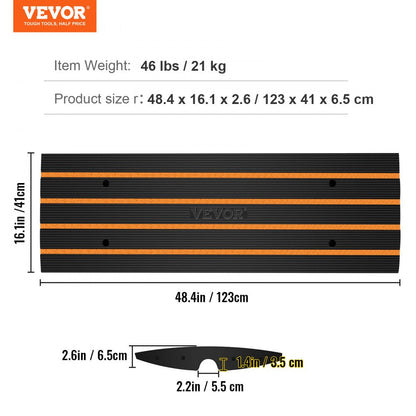 ODDTOOLS Rubber Curb Ramp for Driveway 1 Pack, 15T Heavy Duty Sidewalk Curb Ramp, 2.6" Rise Height Cable Cover Curbside Bridge Ramp for Garage for Low Cars, Wheelchairs