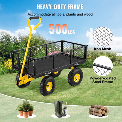 ODDTOOLS Steel Garden Cart, Heavy Duty 500 lbs Capacity, with Removable Mesh Sides to Convert into Flatbed, Utility Metal Wagon with 180° Rotating Handle and 10 in Tires, Perfect for Garden, Farm, Yard