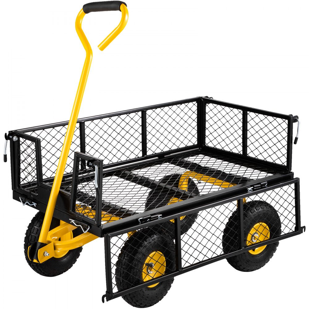 ODDTOOLS Steel Garden Cart, Heavy Duty 500 lbs Capacity, with Removable Mesh Sides to Convert into Flatbed, Utility Metal Wagon with 180° Rotating Handle and 10 in Tires, Perfect for Garden, Farm, Yard