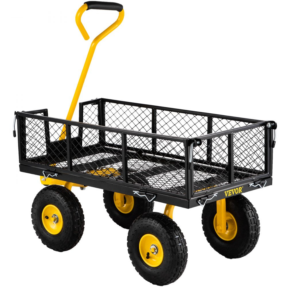 ODDTOOLS Steel Garden Cart, Heavy Duty 500 lbs Capacity, with Removable Mesh Sides to Convert into Flatbed, Utility Metal Wagon with 180° Rotating Handle and 10 in Tires, Perfect for Garden, Farm, Yard