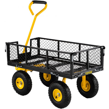 ODDTOOLS Steel Garden Cart, Heavy Duty 500 lbs Capacity, with Removable Mesh Sides to Convert into Flatbed, Utility Metal Wagon with 180° Rotating Handle and 10 in Tires, Perfect for Garden, Farm, Yard