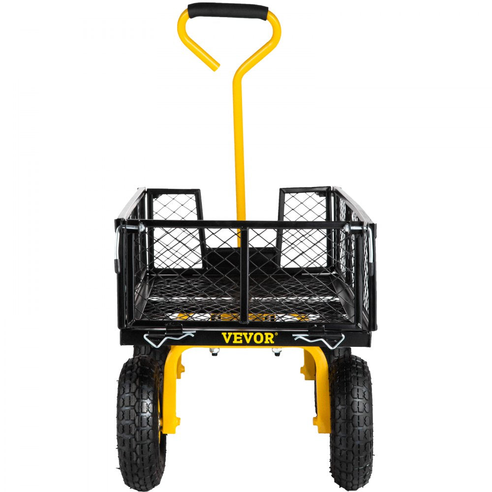 ODDTOOLS Steel Garden Cart, Heavy Duty 500 lbs Capacity, with Removable Mesh Sides to Convert into Flatbed, Utility Metal Wagon with 180° Rotating Handle and 10 in Tires, Perfect for Garden, Farm, Yard