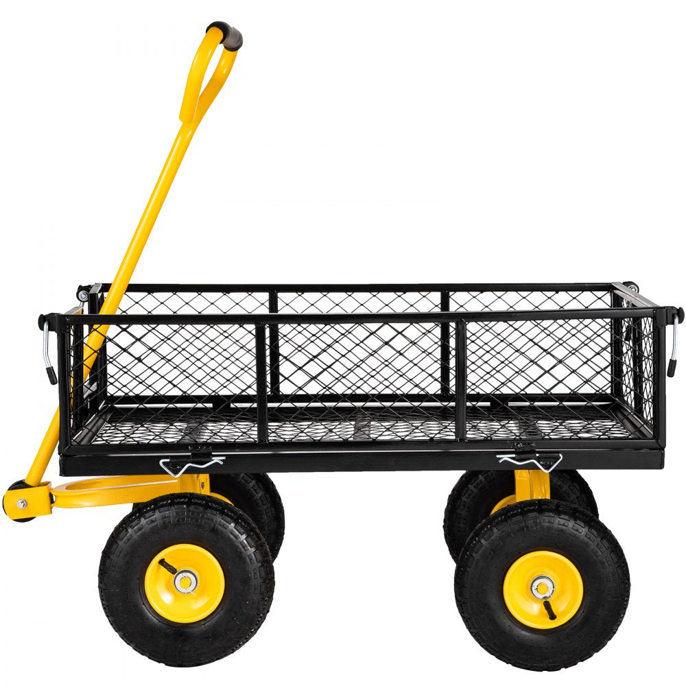 ODDTOOLS Steel Garden Cart, Heavy Duty 500 lbs Capacity, with Removable Mesh Sides to Convert into Flatbed, Utility Metal Wagon with 180° Rotating Handle and 10 in Tires, Perfect for Garden, Farm, Yard