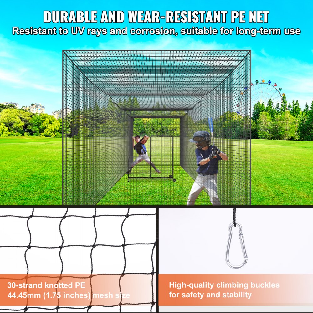 ODDTOOLS Baseball Batting Netting, Professional Softball Baseball Batting Hitting Training Net, Practice Portable Pitching Cage Net with Door & Carry Bag, Heavy Duty Enclosed PE Netting, 35FT (NET ONLY)