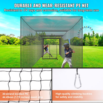 ODDTOOLS Baseball Batting Netting, Professional Softball Baseball Batting Hitting Training Net, Practice Portable Pitching Cage Net with Door & Carry Bag, Heavy Duty Enclosed PE Netting, 35FT (NET ONLY)